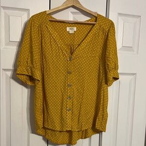 Anthro Maeve Yellow Polka Dot Blouse